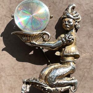 Retro Vintage Gold Tone Fortune Teller Brooch signed Jewelarama 60’s Era